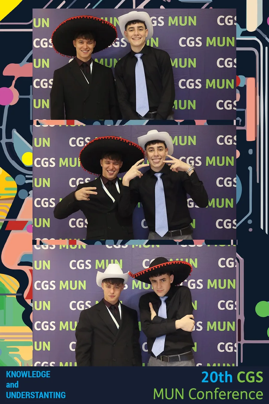 Two photos of Steven and a friend at the CGS MUN conference.